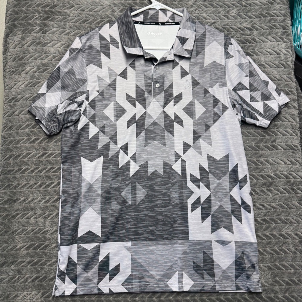Hooey Cowboy Golf Polo Shirt Medium Gray Aztec Geometric Performance (1862)